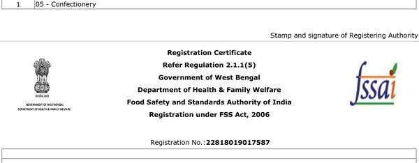 FSSAI Certificate — Choco Fantasy